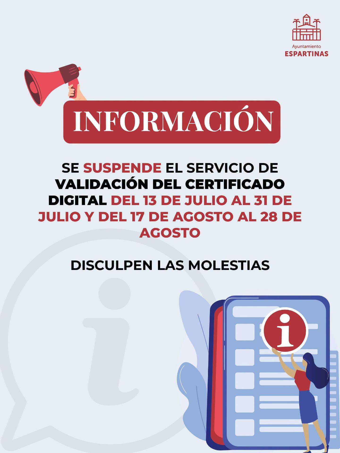 FECHAS SUSPENSIÓN VALIDACIÓN CERTIFICADO DIGITAL